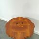 Round vintage wooden side table with inlaid veneer