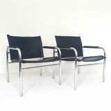 Ensemble de fauteuils klinte par tjord bjorklund pour ikea, chaises vintage design chrome & cuir