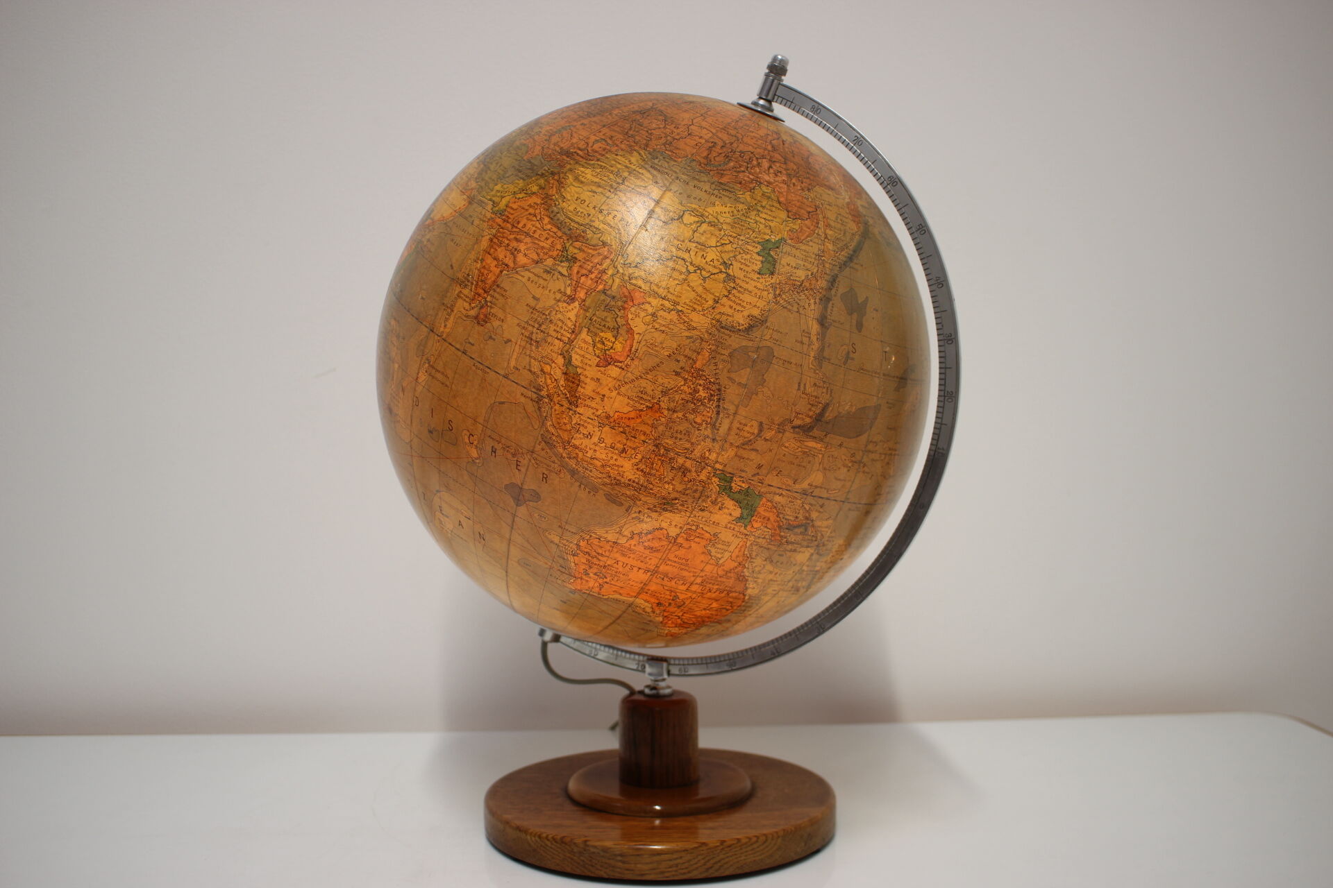 Mid-Century Light Glass Globe With Wooden Base by Paul Rath, 1950s