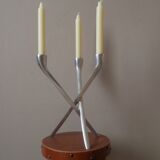 Bougeoir en aluminium tripode chrome vintage années 70 candélabre chandelier design scandinave