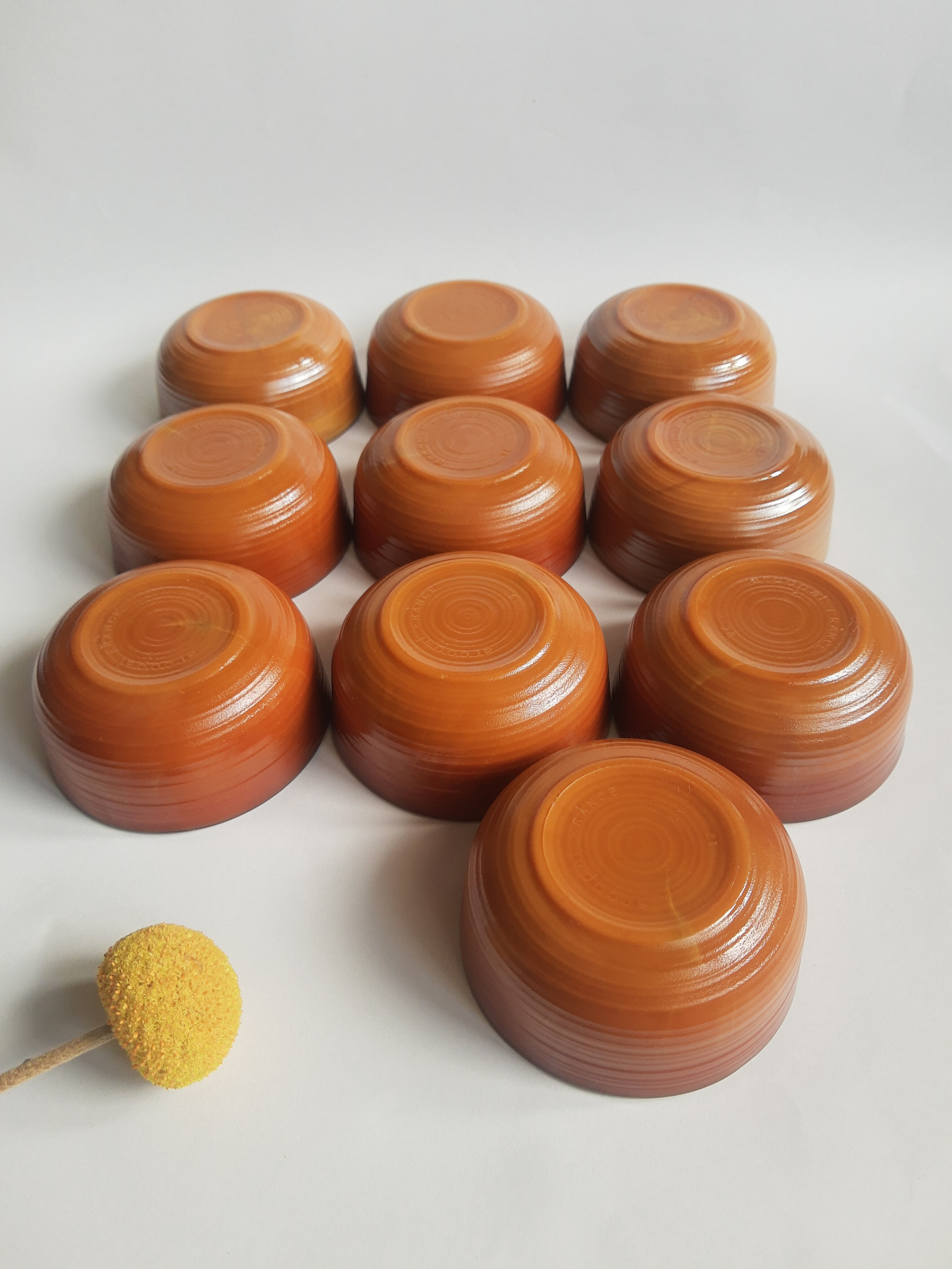 Set of 10 brown ramekins Arcopal Vintage volcano