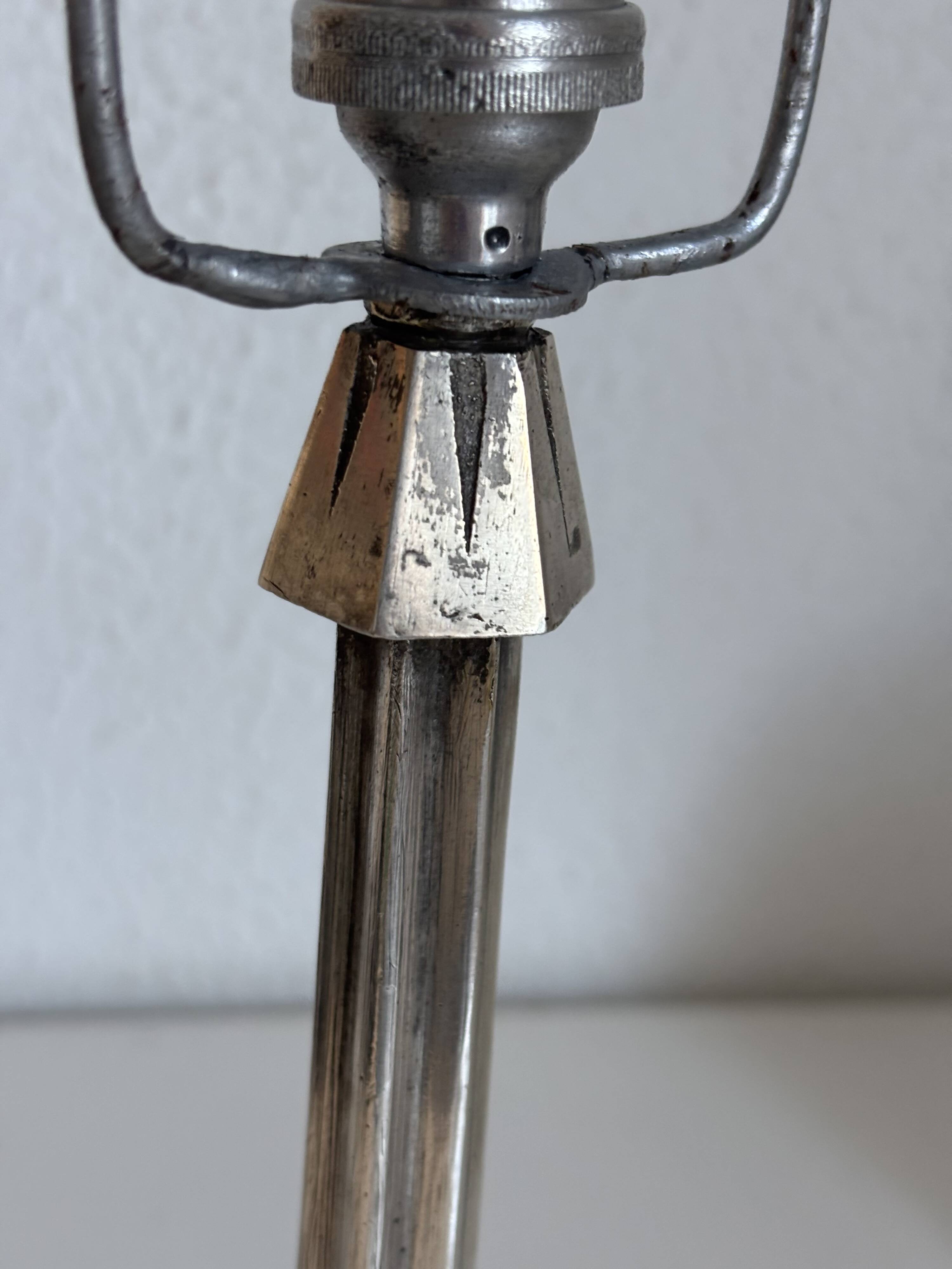 Art Deco table lamp from the 1920s–1930s — Tree trunk base in nickel metal