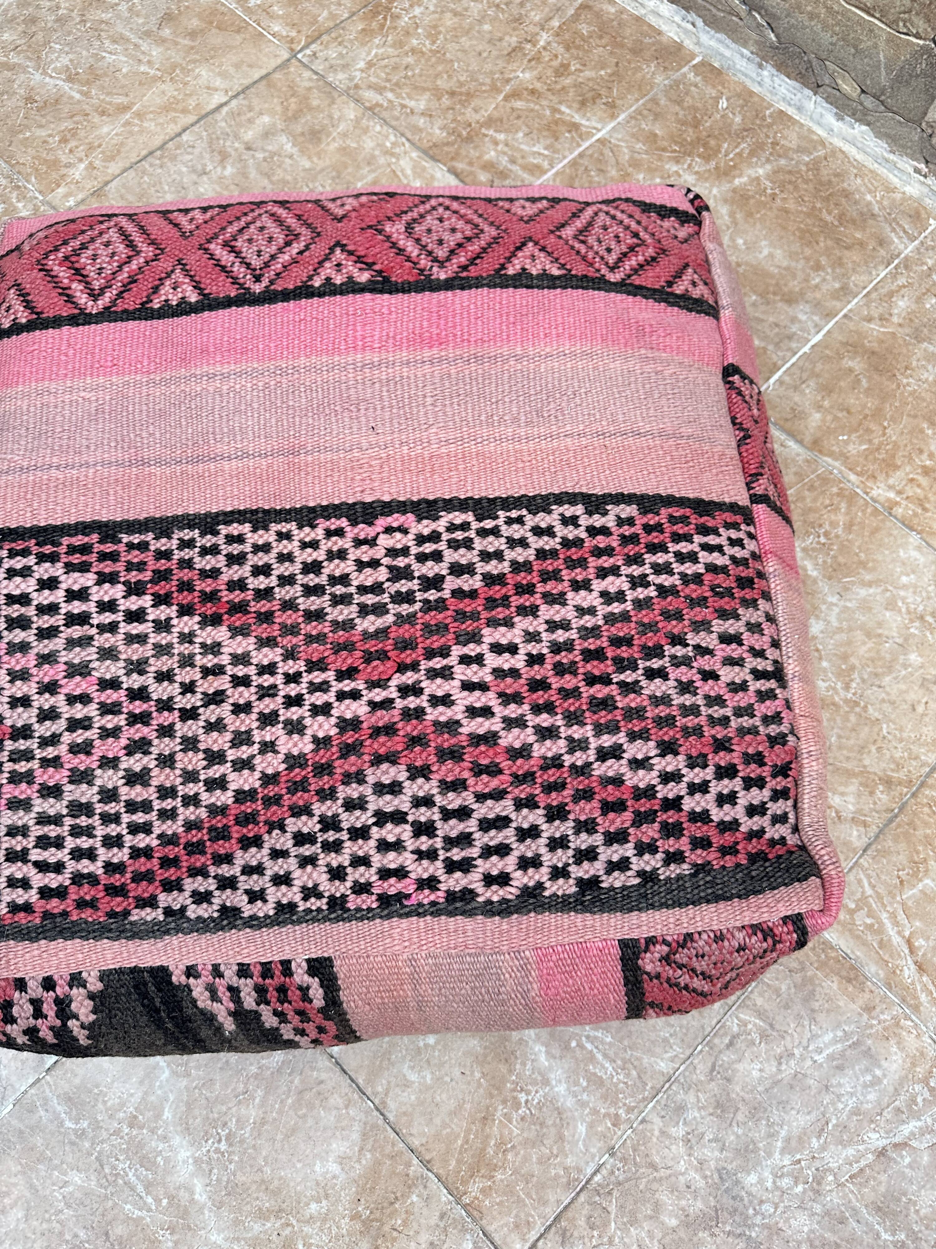 Vintage Berber Kilim Pouf: Handmade Moroccan Floor Cushion