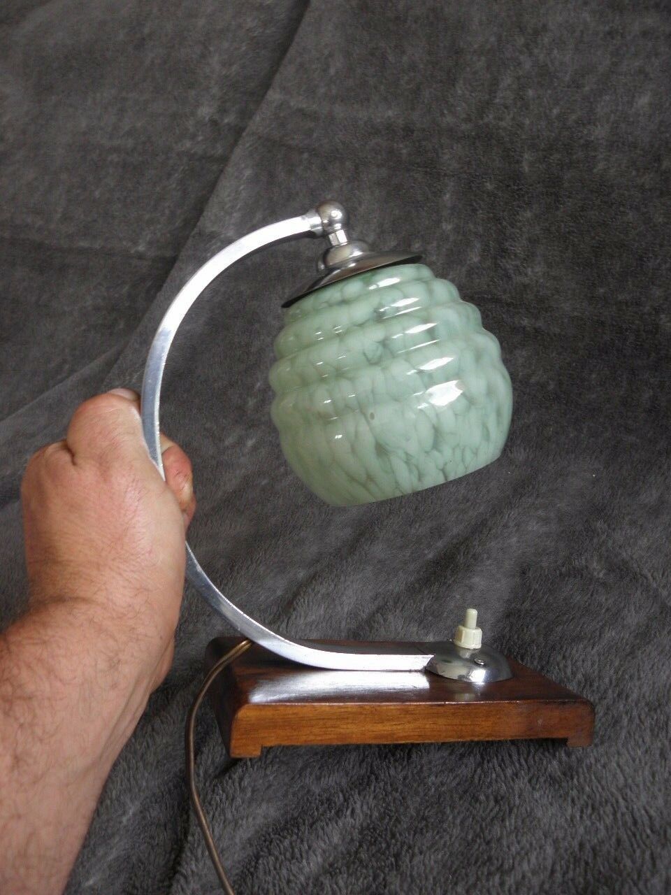 Table lamp or desk glass and vintage wood