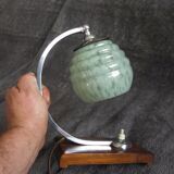 Table lamp or desk glass and vintage wood