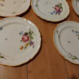 10 dessert plates painted decorated with flowers, insects (all different)