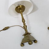 Pair of bedside brass base triangle triangular candelabra Church
