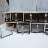 Vintage wood and glass kitchen container cabinets, set of 2