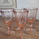 Set of 4 vintage Rosaline wine glasses in translucent glass