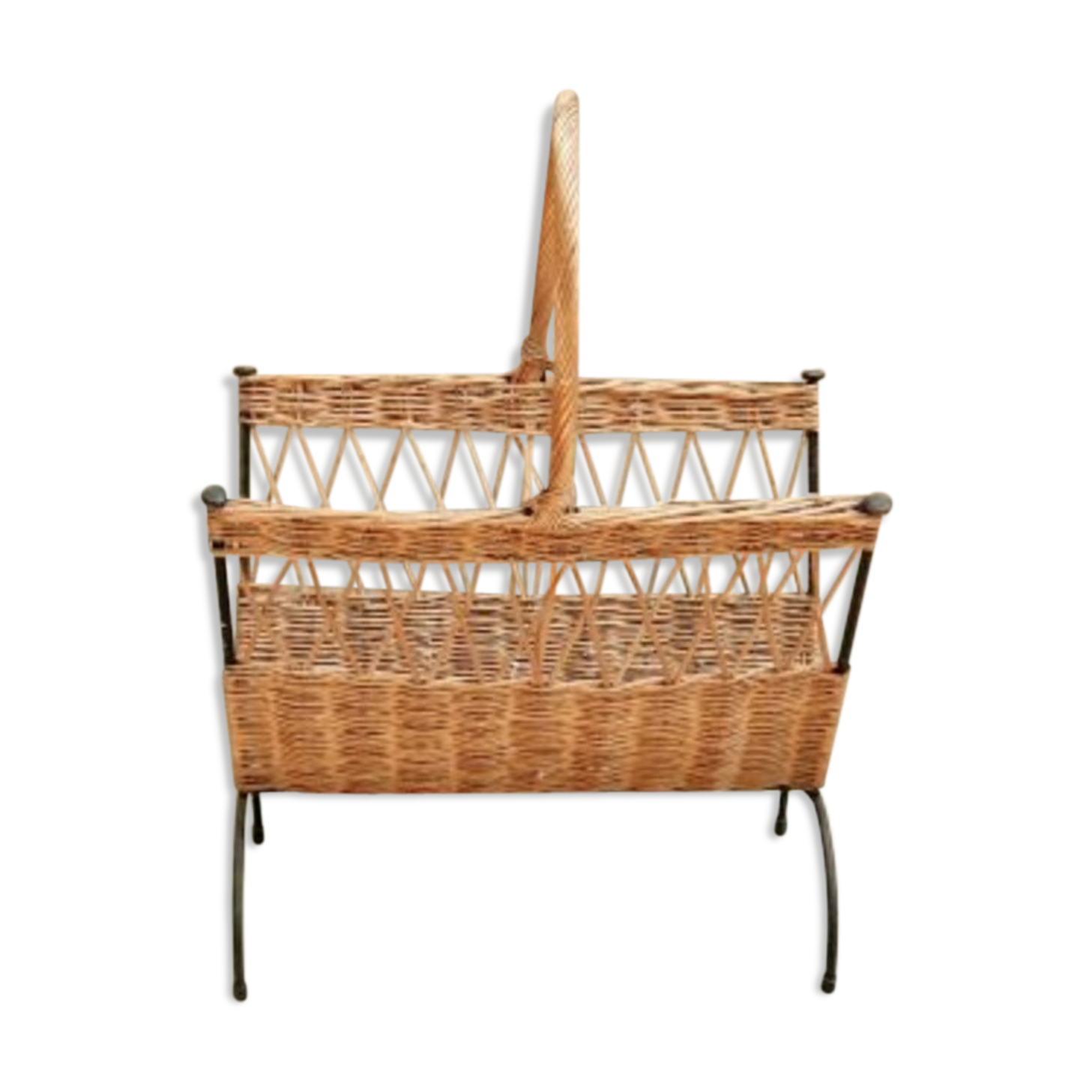 Magazine rack, iron and wicker 60 years