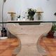 Large vintage dining table in beige stone and glass – 220 cm