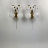 Pair brass and opaline wall sconces or bedside lamps, Austria 1950s