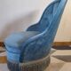 Pair of Crapaud armchairs and a vintage blue velvet pouf
