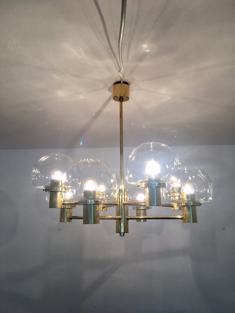 Mid Century Modern brass chandelier by Kaiser Leuchten