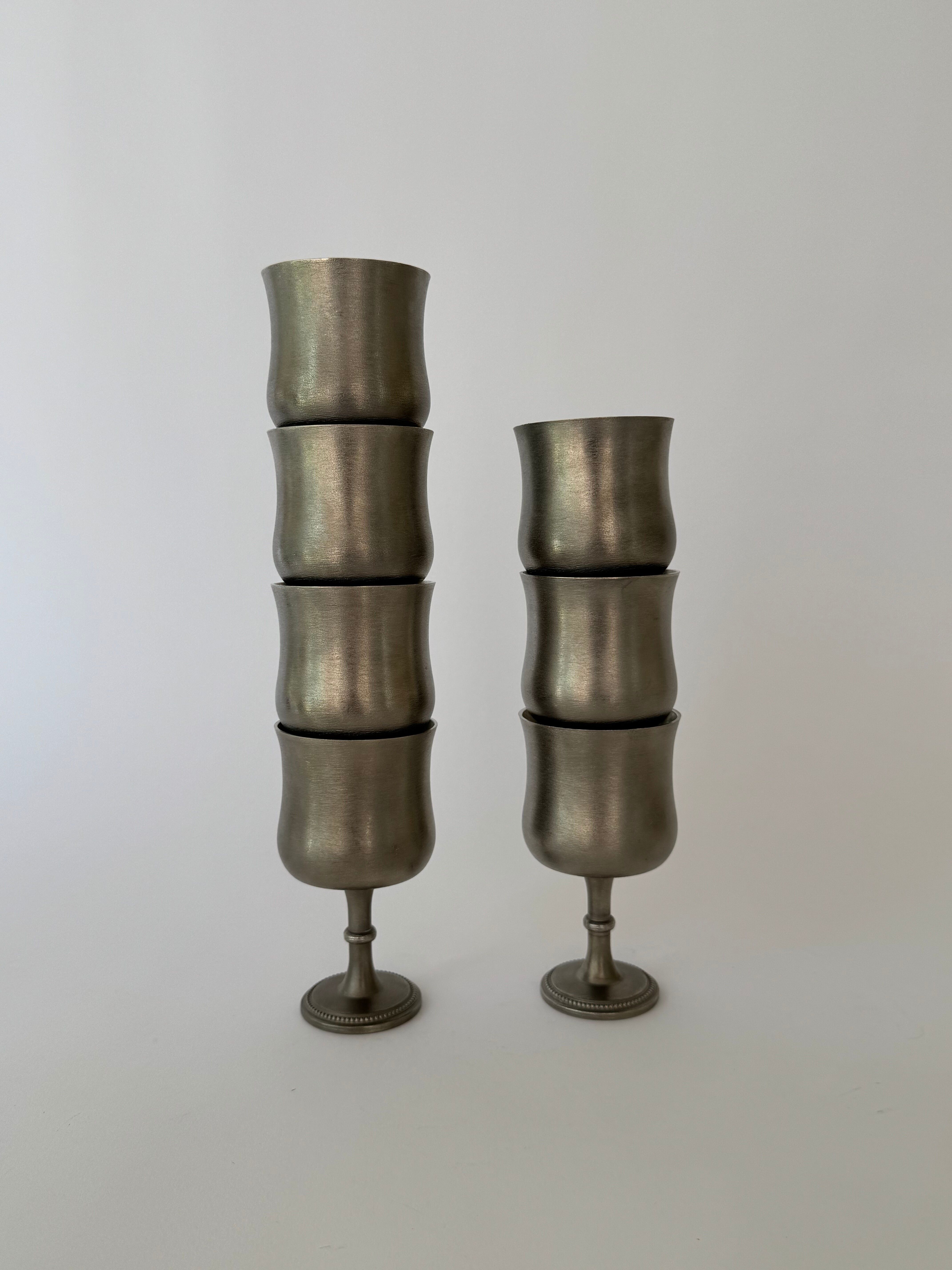 Set of 7 Vintage KTS Svenskt Tenn Handmade Pewter Goblet