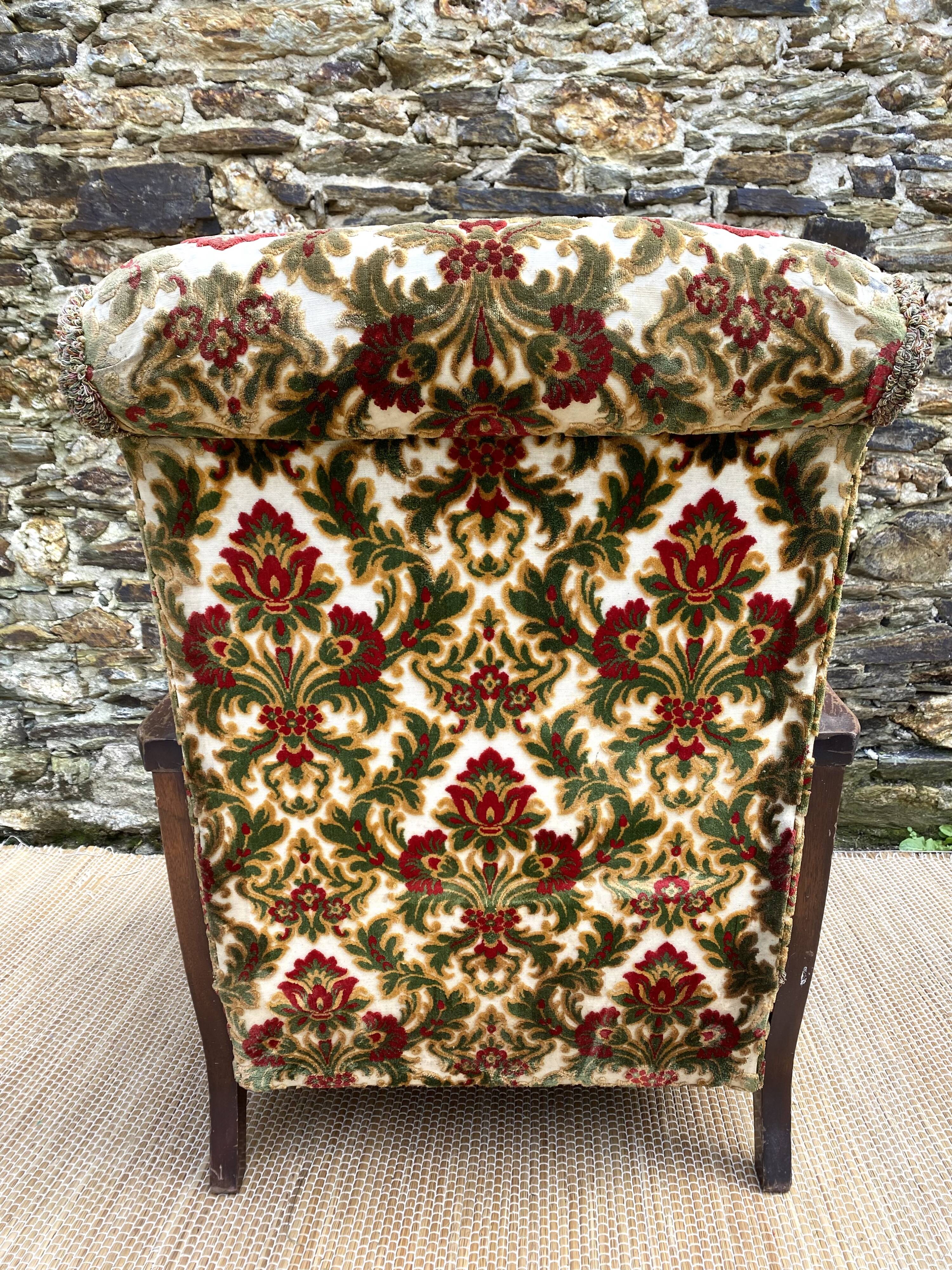 English cane and velvet armchair, Chippendale style