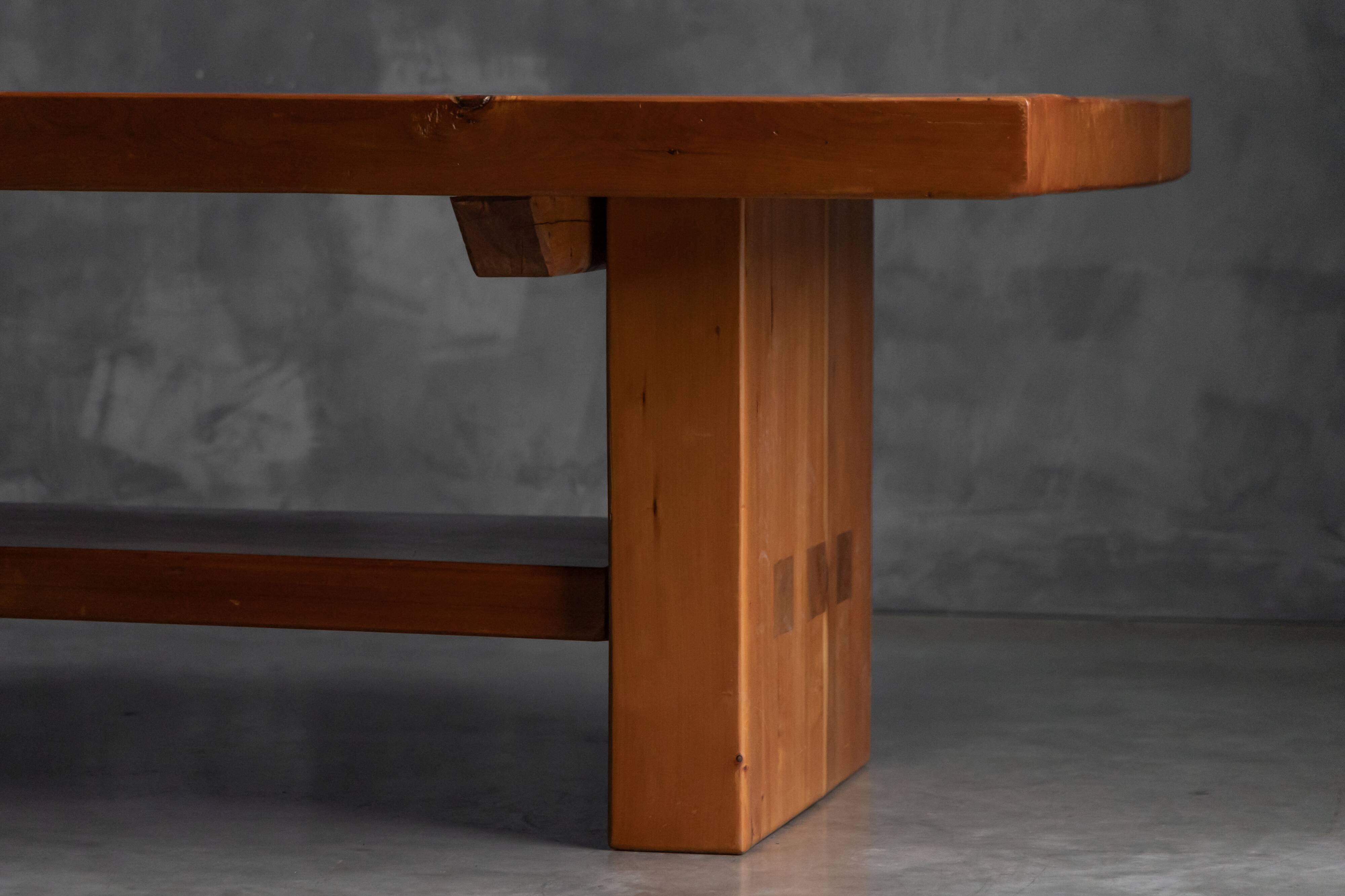 Alpine elmwood dining table in the style of Pierre Chapo, France, 1960s