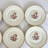 6 vintage dessert plates - White porcelain floral pattern and golden edging