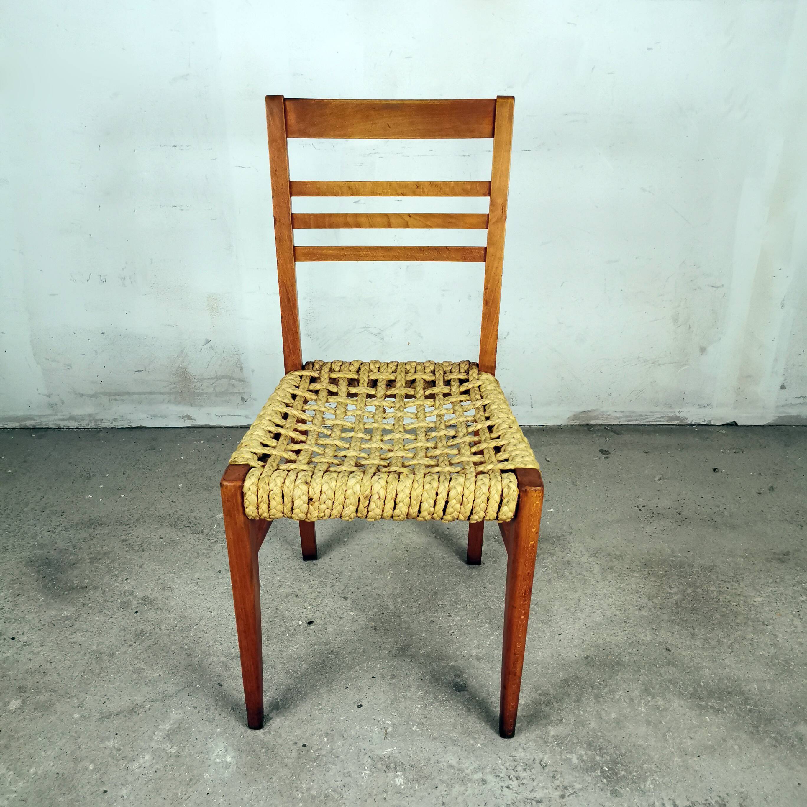 Paire de chaises bois et corde Audoux Minnet, 1950