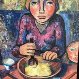 Oil on canvas portrait of a woman, Maïce Le Baron 1950 student of Marcel Gromaire