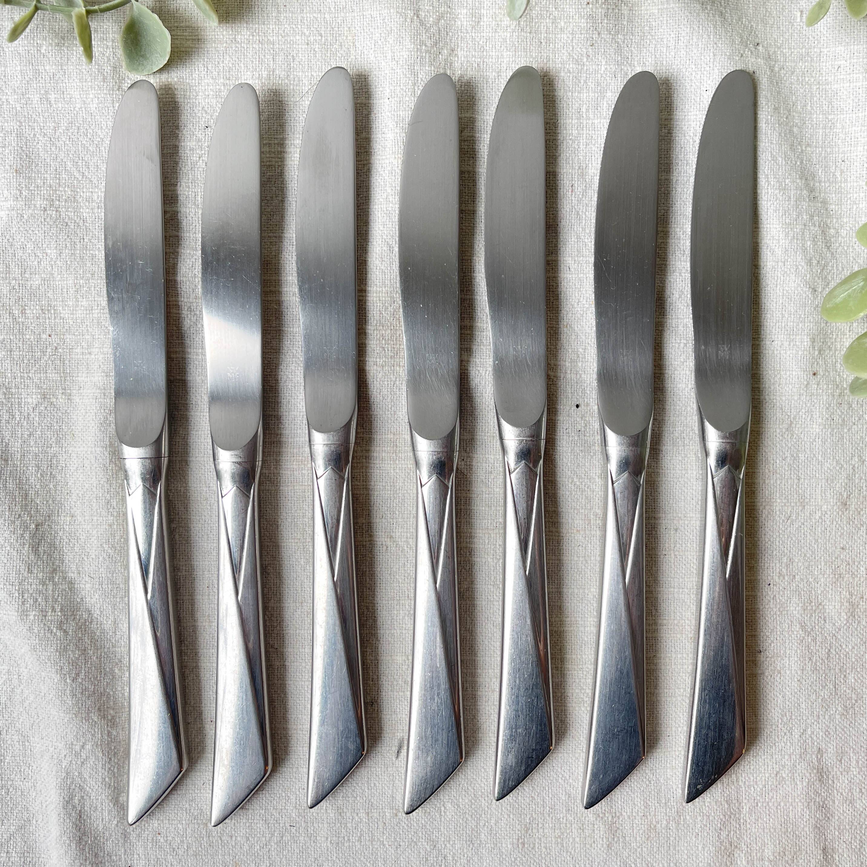 7 Vintage stainless steel Art Deco style knives made in France