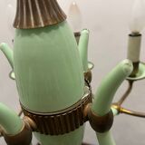 1950’s Opaline Glass Bronze Chandelier