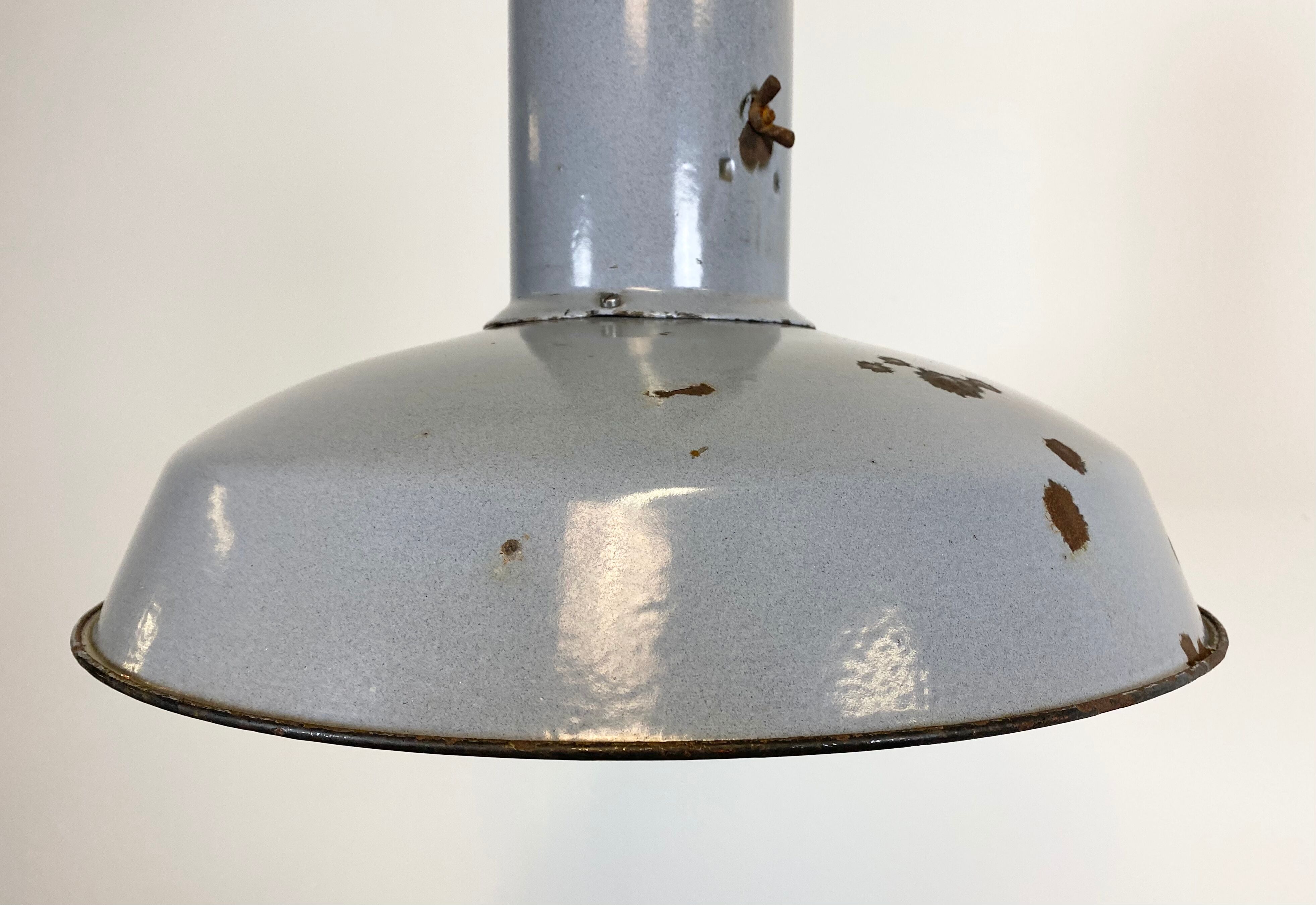 Midcentury grey enamel industrial ceiling lamp, 1950s