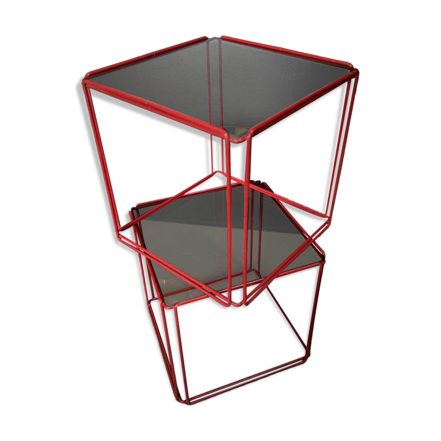 Metal wire and glass cube bedside tables