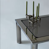 Chrome metal and smoked glass coffee table, 1970.