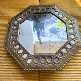 Antique mirror, hexagonal in oriental style brass