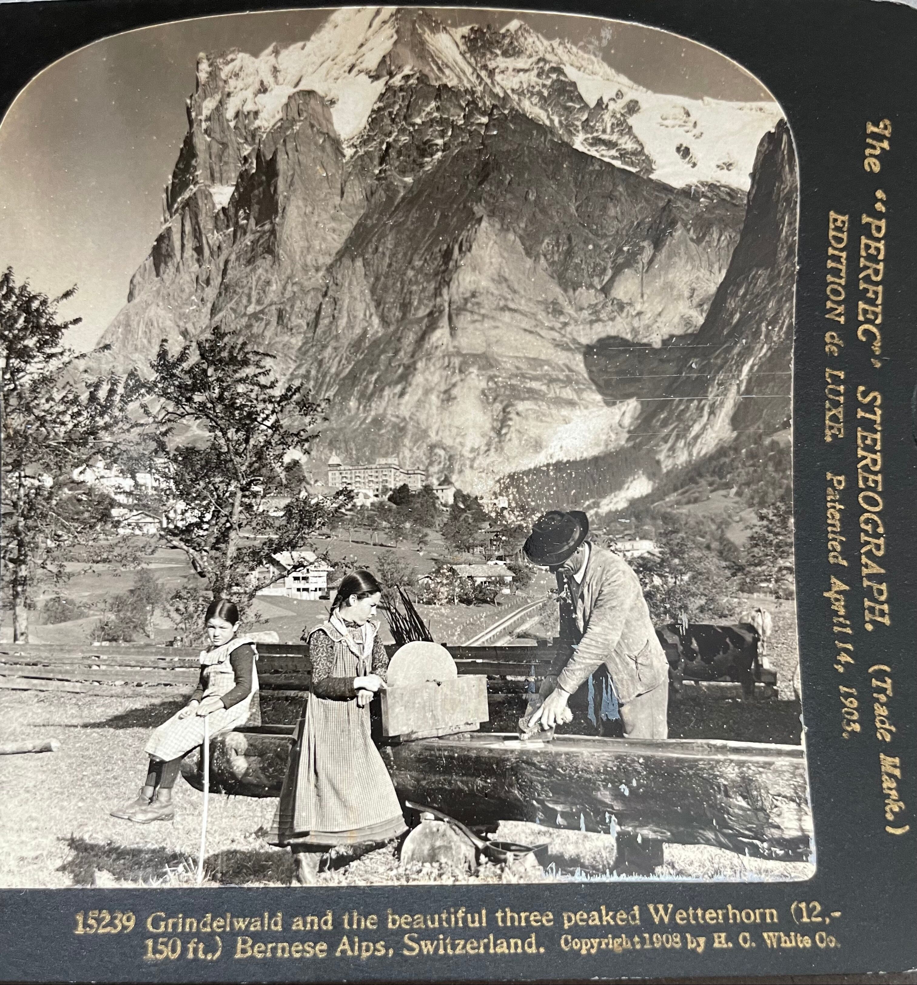 Old photography stereo, stereograph, luxury albumine 1903 Bernese Alps, Switzerland
