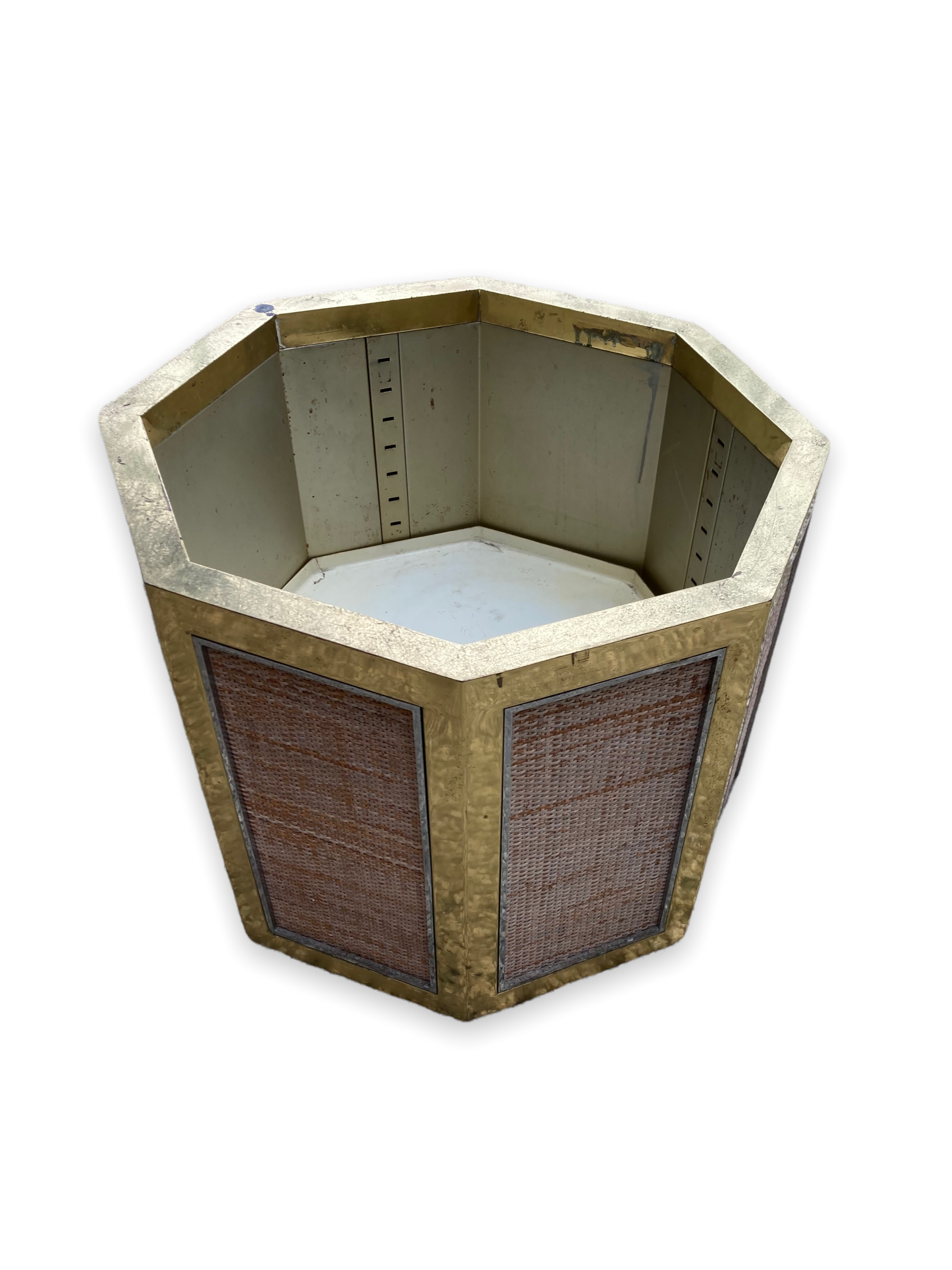 Planter in chrome steel and wicker