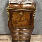 Secretary of Lady curved Louis XV style in precious wood marquetry circa 1850