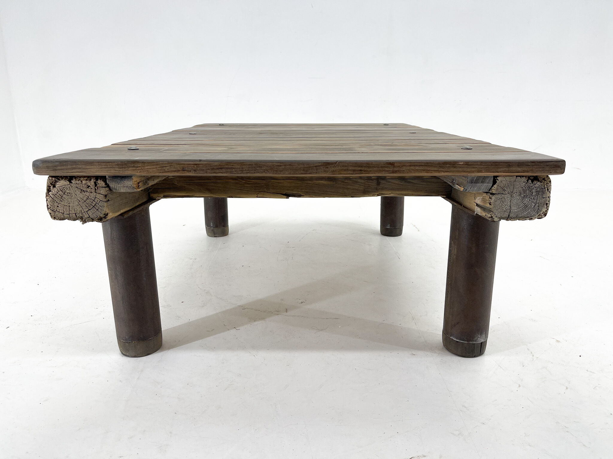 1950's vintage industrial wood & iron coffee table