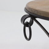 French Wrought Iron and Oak Circle Coffee Table 1960s