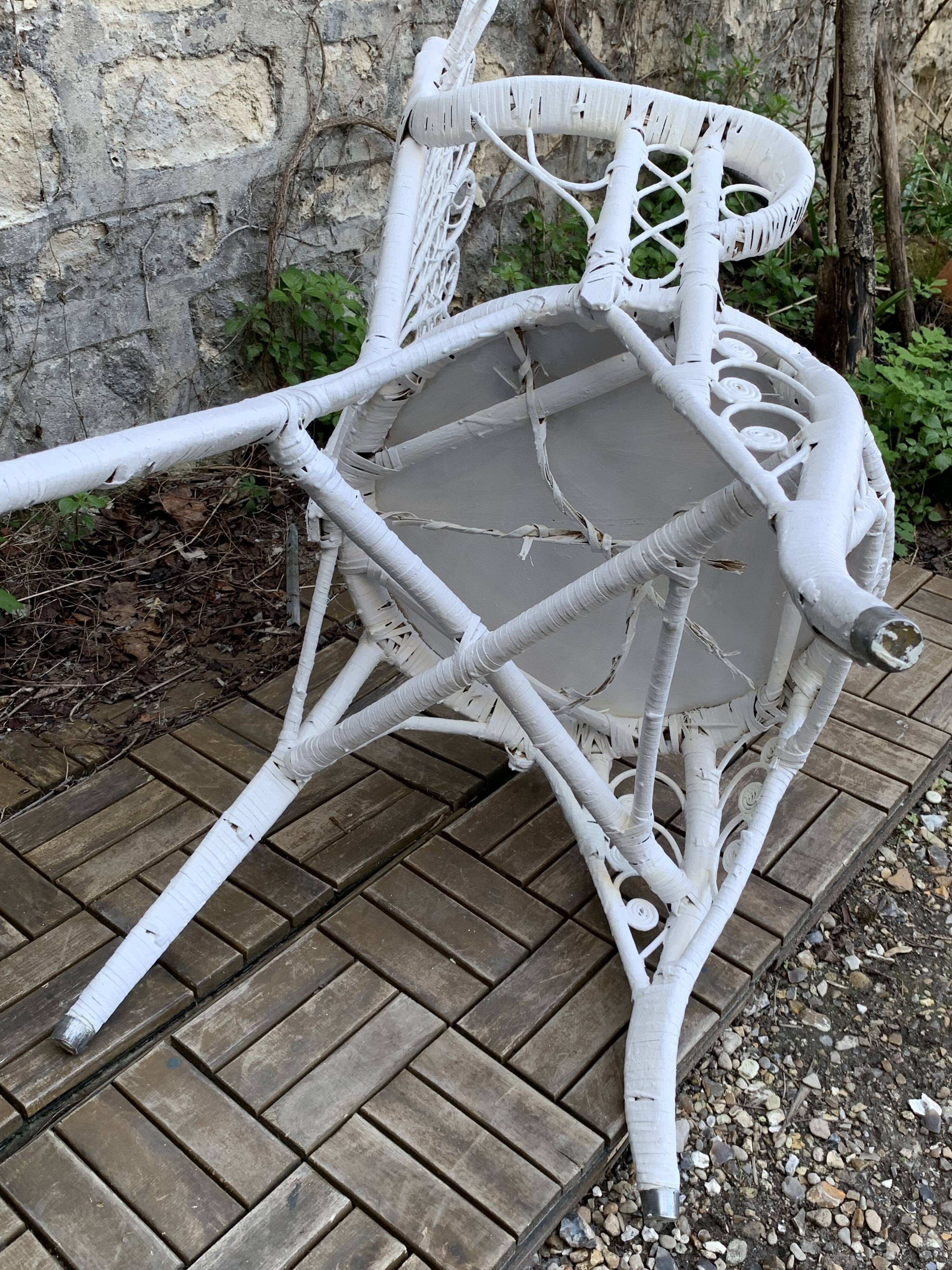 Emmanuelle Peacock white rattan armchair 1970