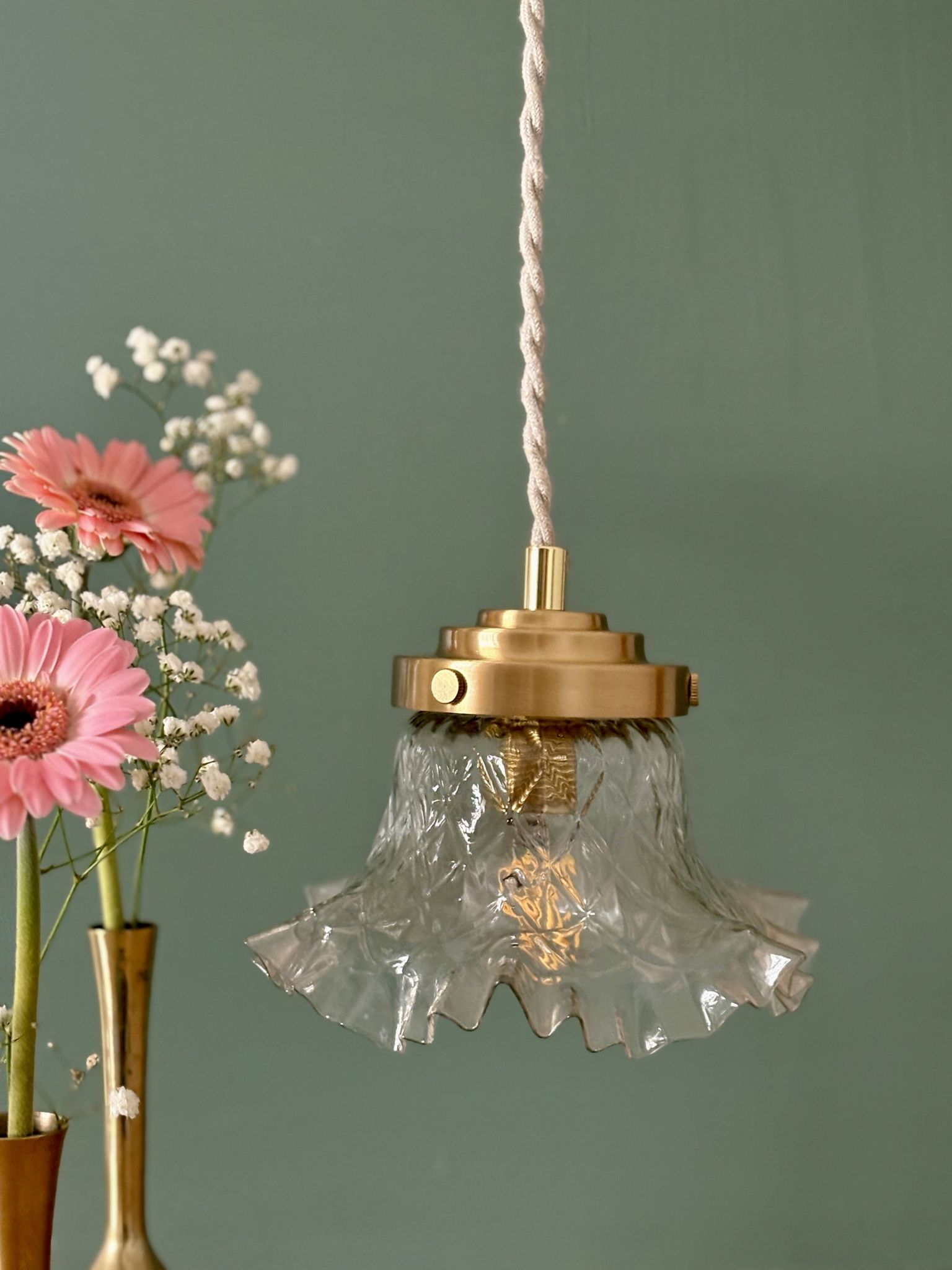 Suspension abat-jour vintage en verre
