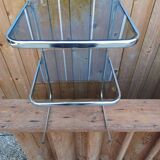 Table - end table - chrome and smoked glass - 70s
