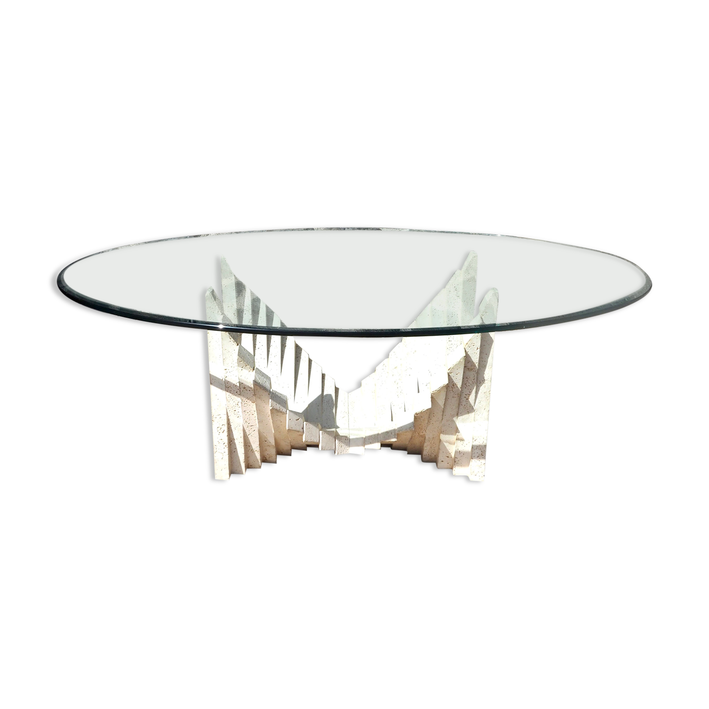 Table basse en verre et travertin