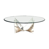 Table basse en verre et travertin