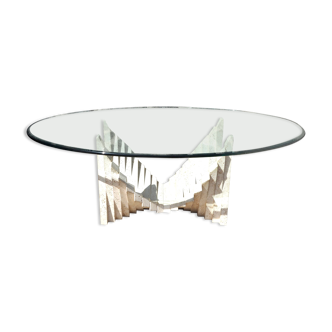Table basse en verre et travertin