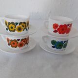 4 Cups LOTUS Arcopal yellow orange blue red vintage