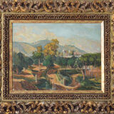 Impressionist Signed Mediterranean Landscape with a View of a River and Mountains