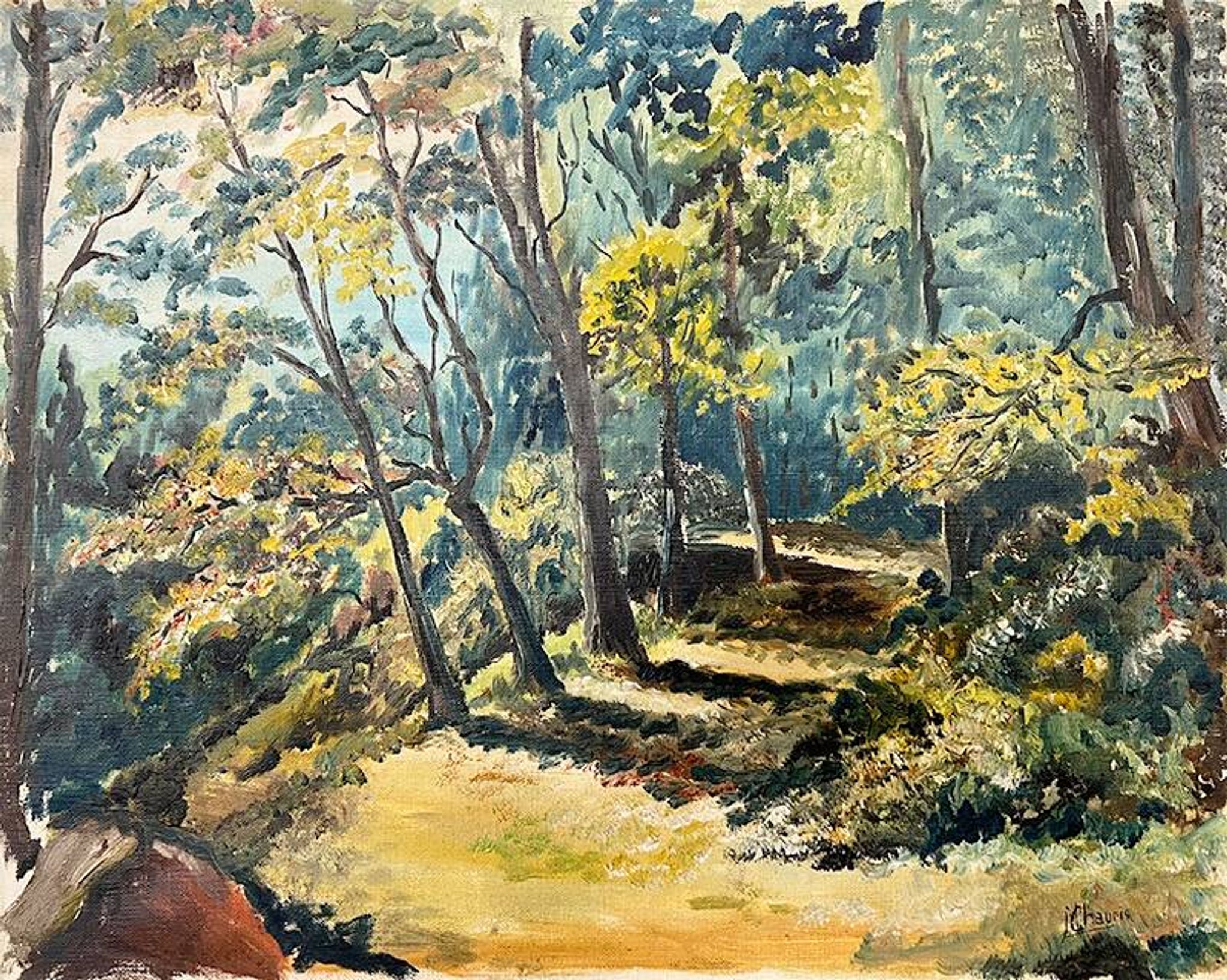Tableau, huile sur toile « Chemin dans la forêt »