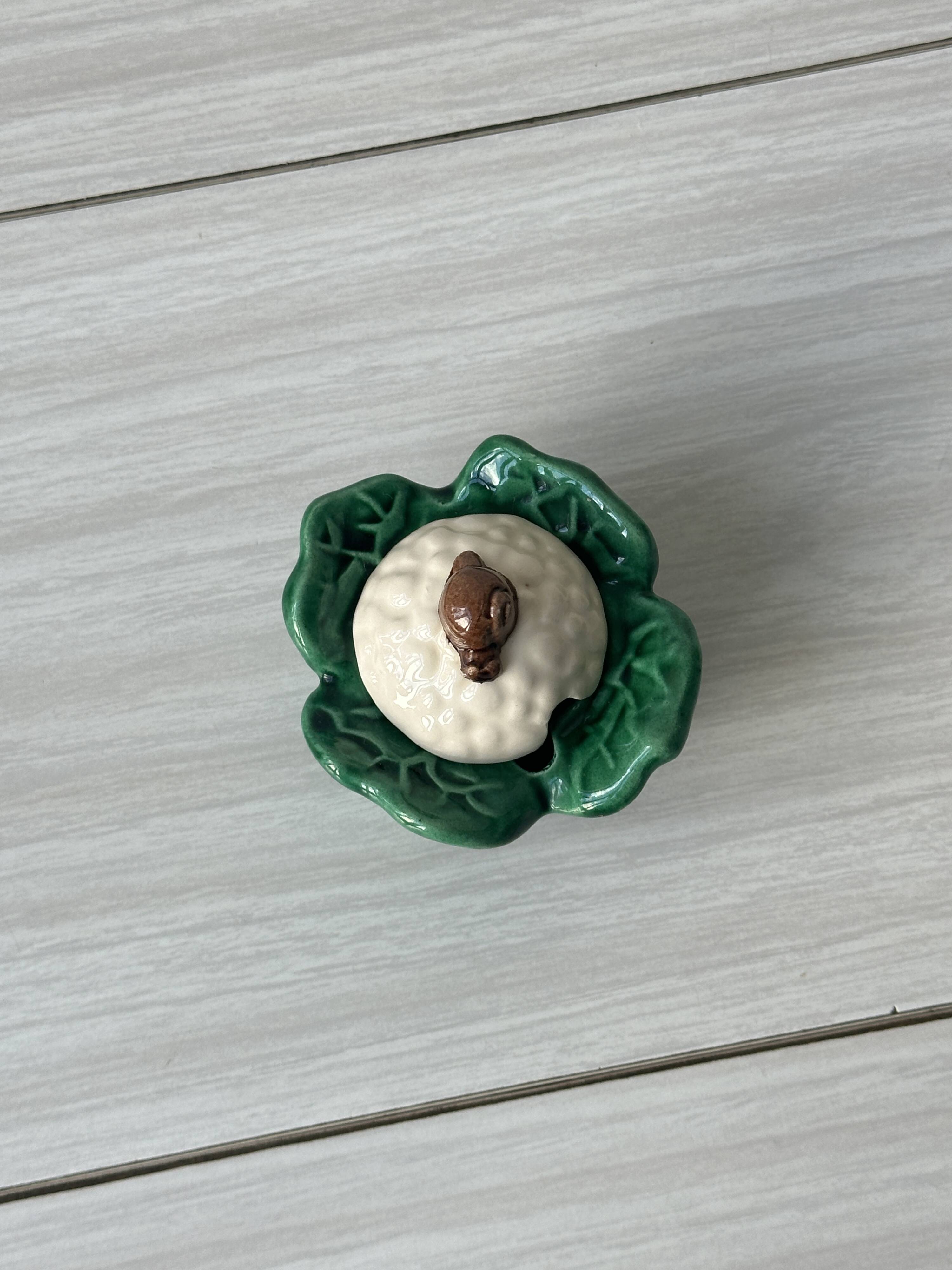 Small ceramic cabbage, sugar sauce boat.