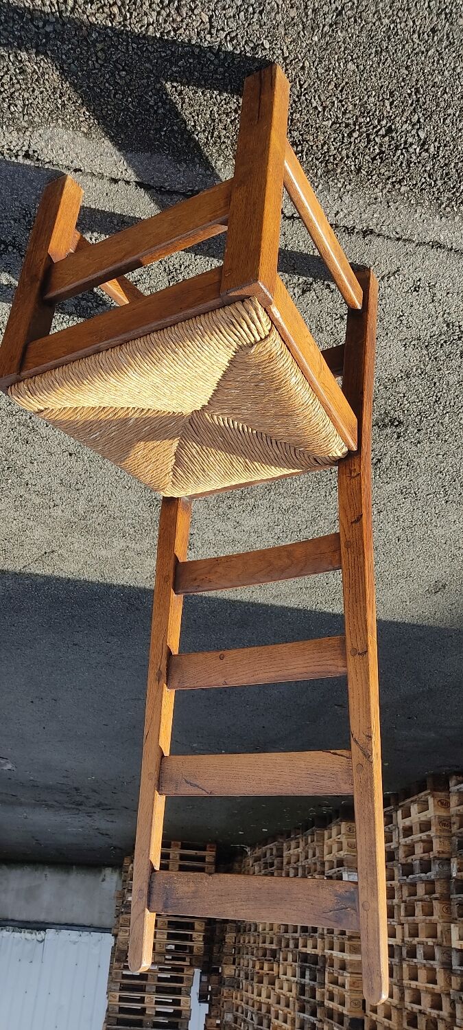 Ensemble de 4 chaises bois paille brutaliste