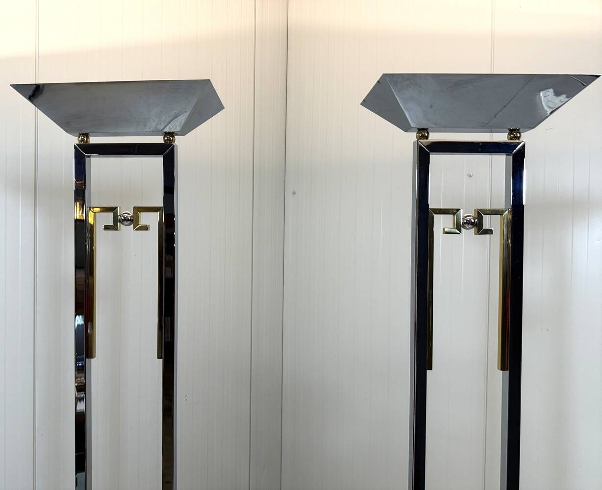 Arte Lumen floor lamps chrome & brass 1970’s, set of 2