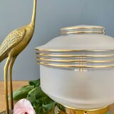 Table lamp vintage art deco globe in white frosted glass with golden edging