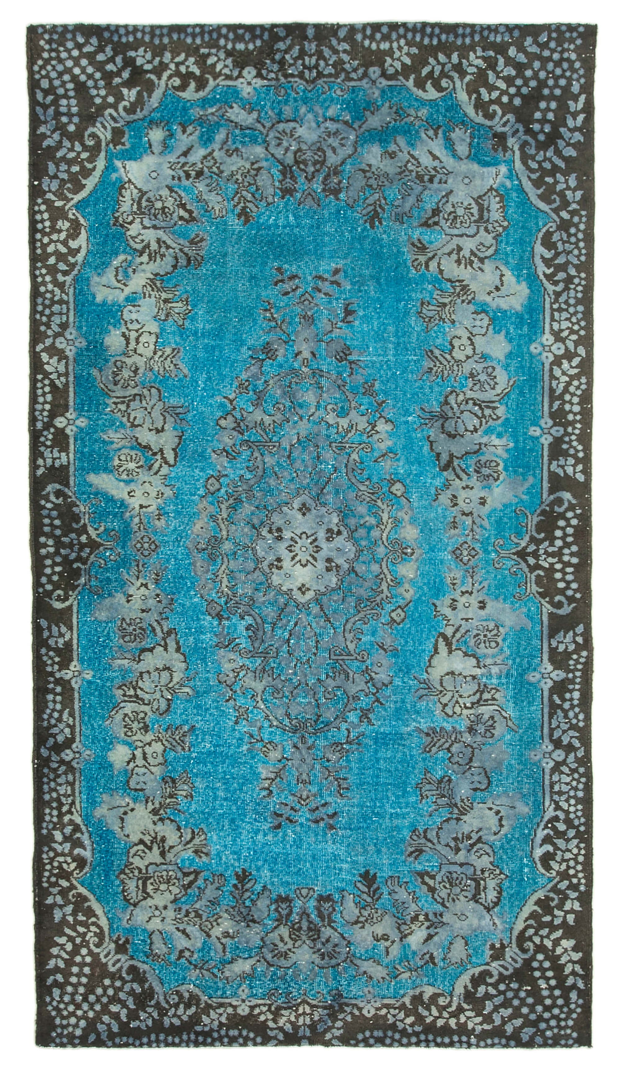Hand-knotted hi-low pile oriental 1970s 177 cm x 321 cm blue carpet