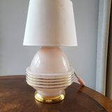 Lampe à tafel art déco, verre clichy rosé avec couleur goudkleurige afwerking, Frankrijk